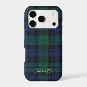 Rustic Plaid Elegant Script Green Tartan