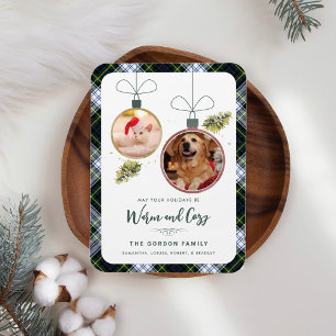 Rustic Plaid Family Christmas 2 Pet Photos Tartan Magnet