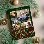 Rustic plaid family photo collage Merry Christmas  Holiday Card<br><div class="desc">Elegant stylish plaid tartan faux gold Merry Christmas script six family photos traditional red green holiday card with your custom personalised text on both sides.</div>