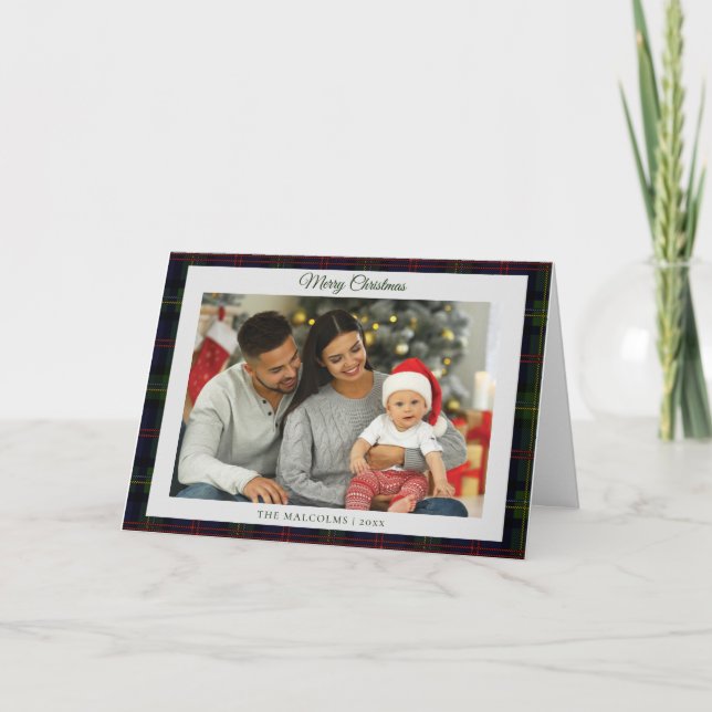 Rustic Plaid Family Photo Malcolm Tartan Christmas Holiday Card (Front)