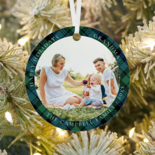 Rustic Plaid Family Photos Grandma Campbell Tartan Metal Tree Decoration