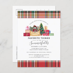 Rustic Plaid Favourite Things Christmas Holidays Invitation Postcard