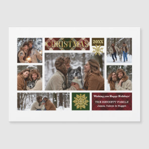 Rustic Plaid & Gold Snowflakes Multi-Photo