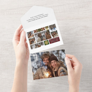Rustic Plaid & Gold Snowflakes Multi-Photo All In One Invitation