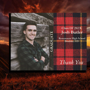 Rustic Plaid Graduation Announcement & Thank You Postcard