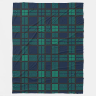 Rustic Plaid Green Check Blackwatch Tartan Fleece Blanket