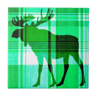 Rustic plaid green moose wall tile