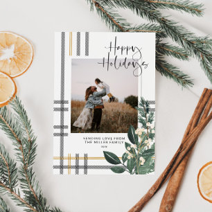 Rustic Plaid Greenery Holiday Photo Card