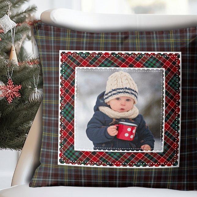 Rustic Plaid Holiday Photo Kids Cushion (Rustic Plaid Holiday Photo Kids Throw Pillow)