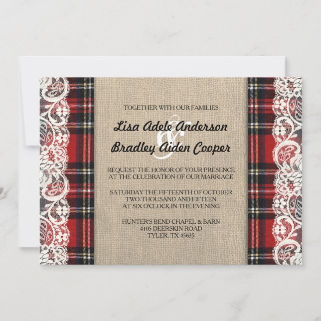 Rustic Plaid Lace Country Wedding Invitation (Front)