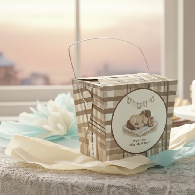 Rustic Plaid Little Cowboy Favour Box (Baby shower guest favor box)