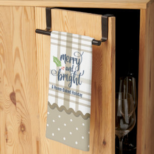 Rustic Plaid Merry and Bright Christmas Tea Towel