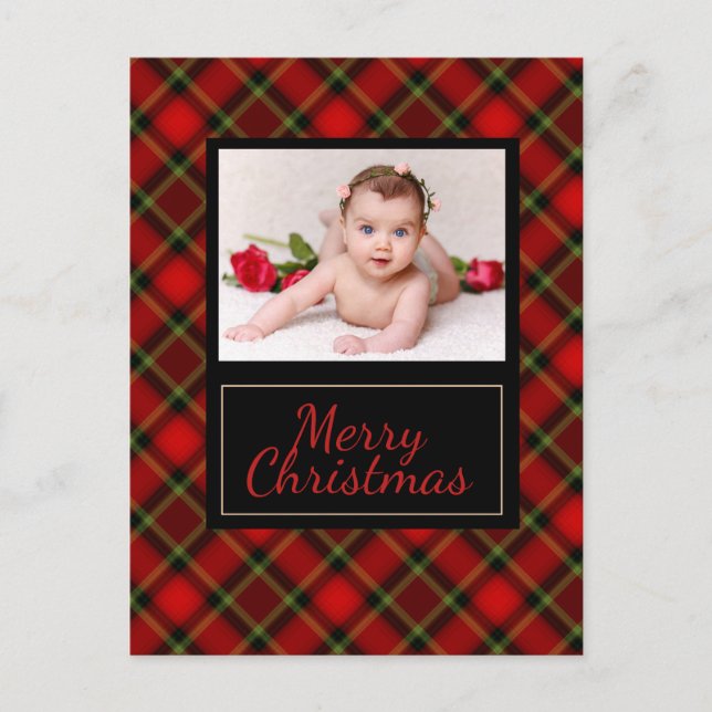Rustic Plaid Merry Christmas Photo Postcard (Front)