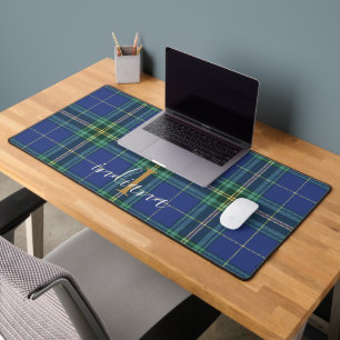 Rustic Plaid Monogram Blue Classic Tartan Desk Mat