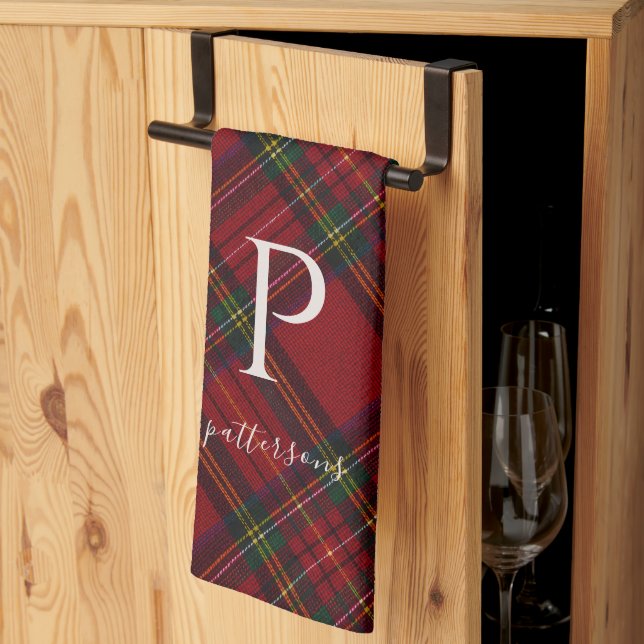 Rustic Plaid Monogram Farmhouse Decor Tea Towel (Thirds Fold)