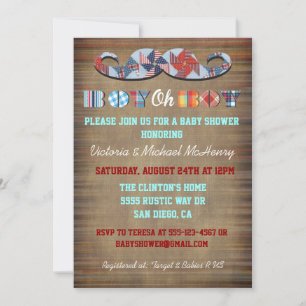 Rustic Plaid Moustache Baby Boy Baby Shower Invit Invitation
