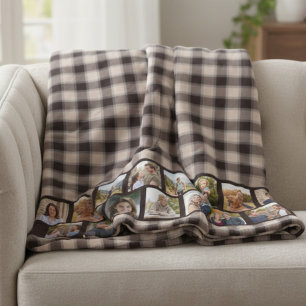 Rustic Plaid Multi Photo Family Gallery Brown Sherpa Blanket