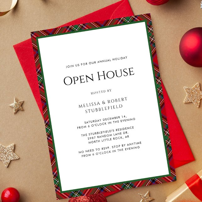 Rustic Plaid Open House Tartan Christmas Party Invitation (Rustic Plaid Christmas Open House Invitation)