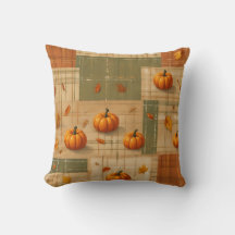 Rustic Plaid Patch | Farmhouse Autumn Throw Pillow