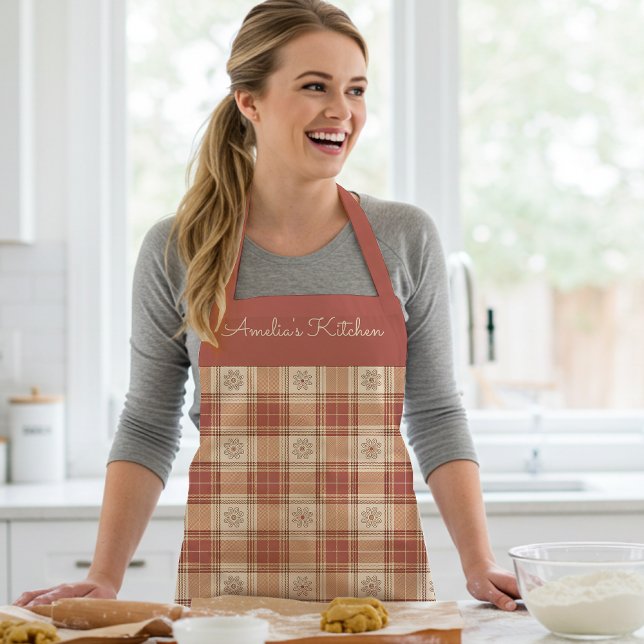 Rustic Plaid Pattern Terracotta Ivory Apron (Creator Uploaded)