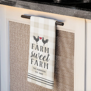 Rustic Plaid Personalised Farm Sweet Farm Tea Towel