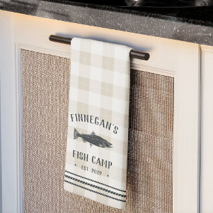 Rustic Plaid Personalised Fish Camp Tea Towel