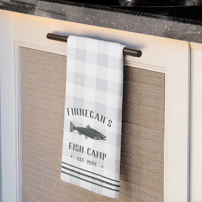 Rustic Plaid Personalised Fish Camp Tea Towel (Creator Uploaded)