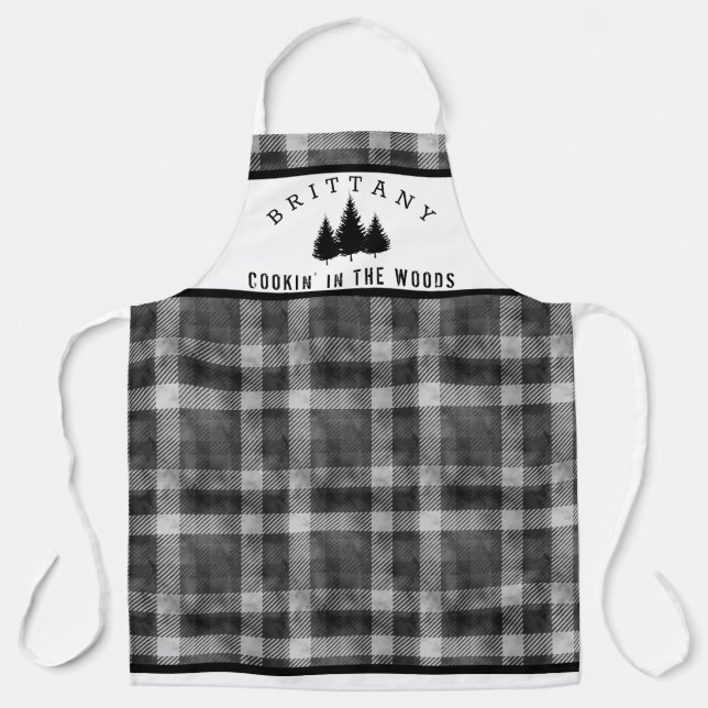 Rustic Plaid Personalised Name Cookin in the Woods Apron (Front)