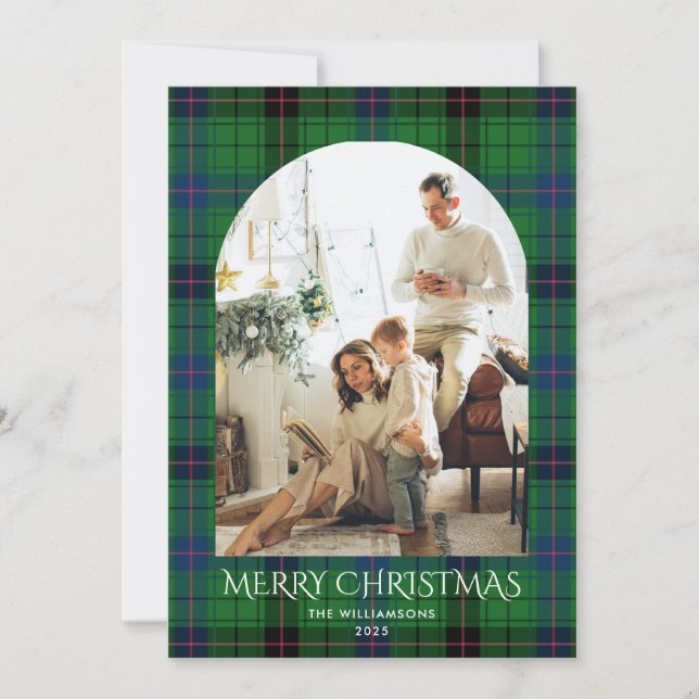 Rustic Plaid Photo Family Christmas Tartan Holiday Card (Front)