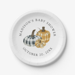 Rustic Plaid Pumpkin Baby Shower Paper Plate