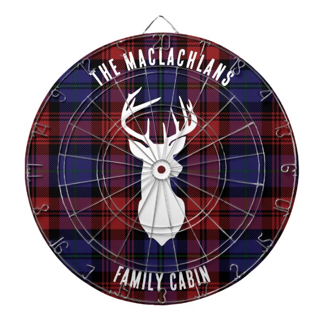 Rustic Plaid Purple Family Name Tartan Custom Dartboard (Front)