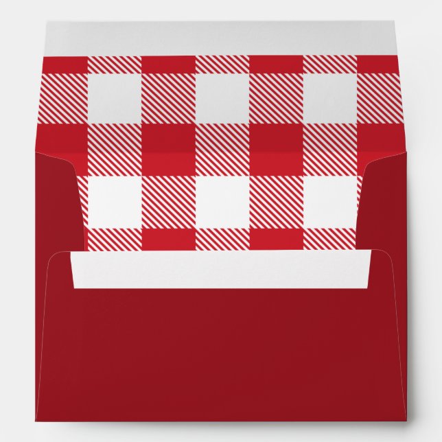 Rustic Plaid Red Gingham Elegant Script Envelope (Back (Bottom))