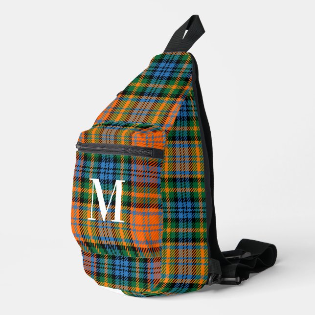 Rustic Plaid Red Green Monogram Tartan Sling Bag (Right Corner)