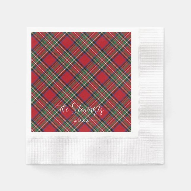 Rustic Plaid Red Green Stewart Tartan Paper Napkin (Front)