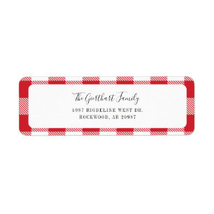 Rustic Plaid Red White Gingham Return Address Label