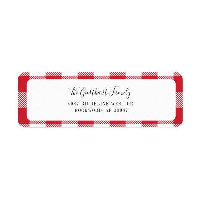 Rustic Plaid Red White Gingham Return Address Label (Front)