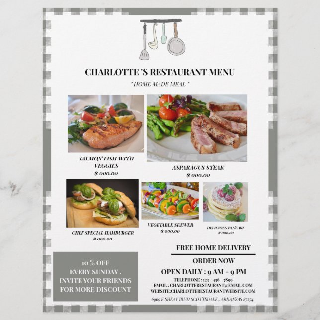 Rustic Plaid Restaurant Menu  (Front)