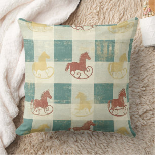 Rustic Plaid Rocking Horse Baby Pattern Cushion