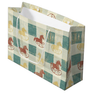 Rustic Plaid Rocking Horse Baby Pattern Large Gift Bag