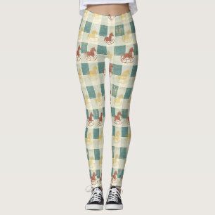 Rustic Plaid Rocking Horse Baby Pattern Leggings