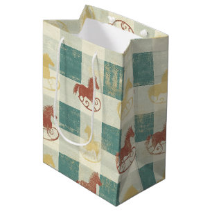 Rustic Plaid Rocking Horse Baby Pattern Medium Gift Bag