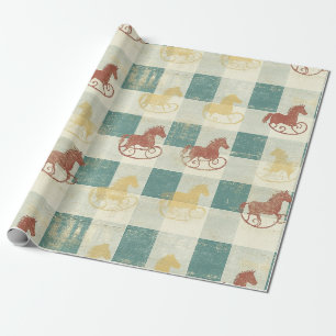 Rustic Plaid Rocking Horse Baby Pattern Wrapping Paper