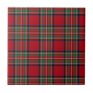 Rustic Plaid Script Red Green Tartan Ceramic Tile