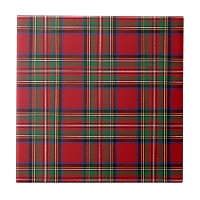 Rustic Plaid Script Red Green Tartan Ceramic Tile (Front)