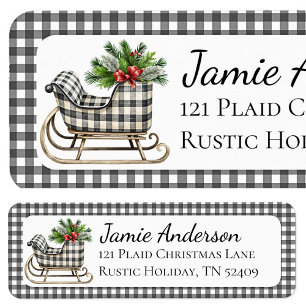 Rustic Plaid Sleigh Christmas Return Address Label
