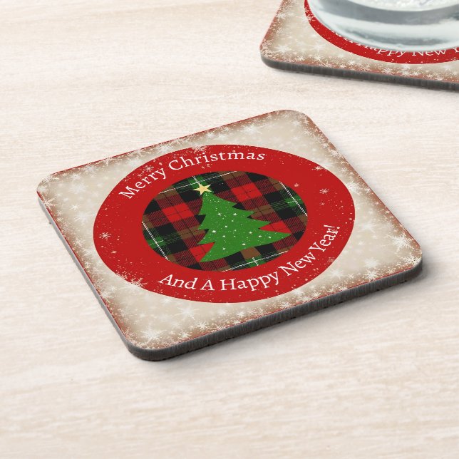 Rustic Plaid Snowflake  Coaster (Left Side)