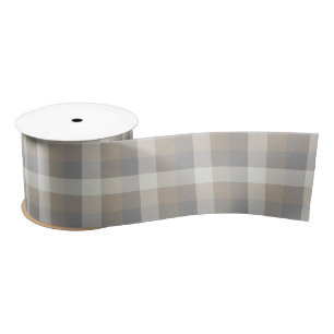 Rustic Plaid Tan Grey Ivory Satin Ribbon