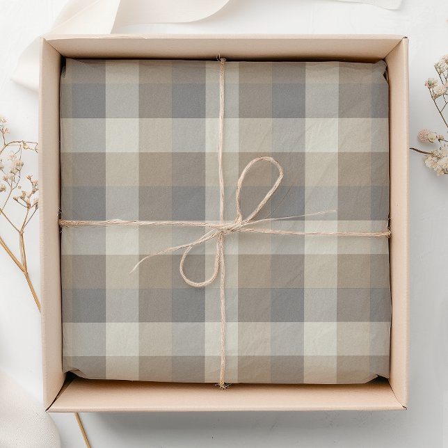 Rustic Plaid Tan Grey Ivory Tissue Paper (Creator Uploaded)