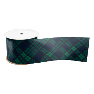 Rustic Plaid Tartan Black Green Check Satin Ribbon