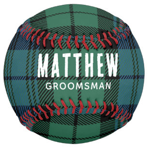 Rustic Plaid Wedding Groomsman Green Custom Tartan Softball